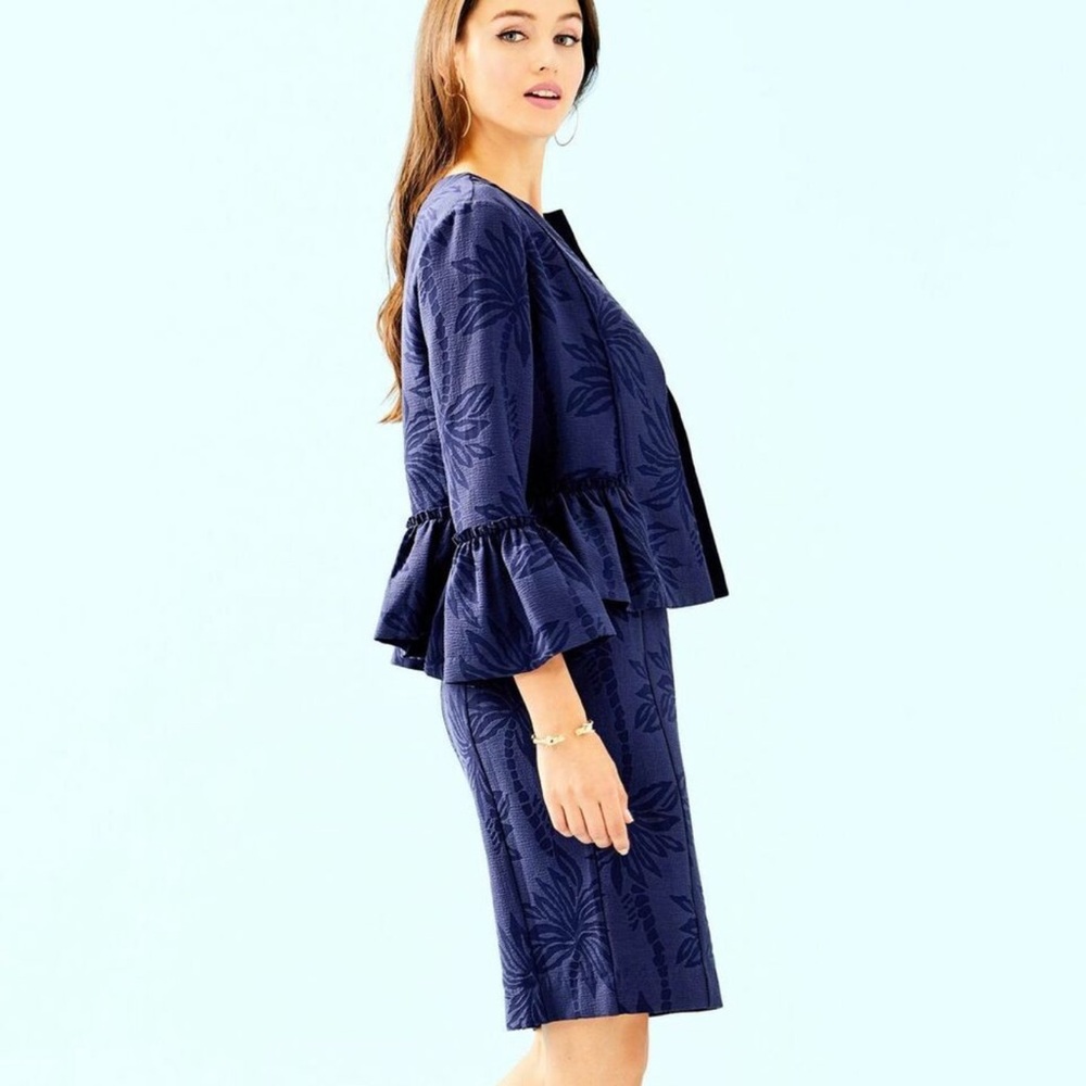 Lily Pulitzer Navy Blue Palm Jaquard Dress & Jacket